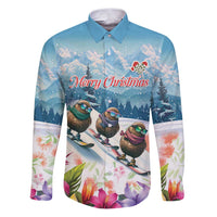 New Zealand Merry Christmas Family Matching Puletasi and Hawaiian Shirt Kiwi Birds Snow Boarding-Vibrant Tropical Flower LT03 Dad's Shirt - Long Sleeve White - Polynesian Pride