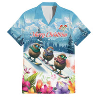 New Zealand Merry Christmas Family Matching Short Sleeve Bodycon Dress and Hawaiian Shirt Kiwi Birds Snow Boarding-Vibrant Tropical Flower LT03 Dad's Shirt - Short Sleeve White - Polynesian Pride