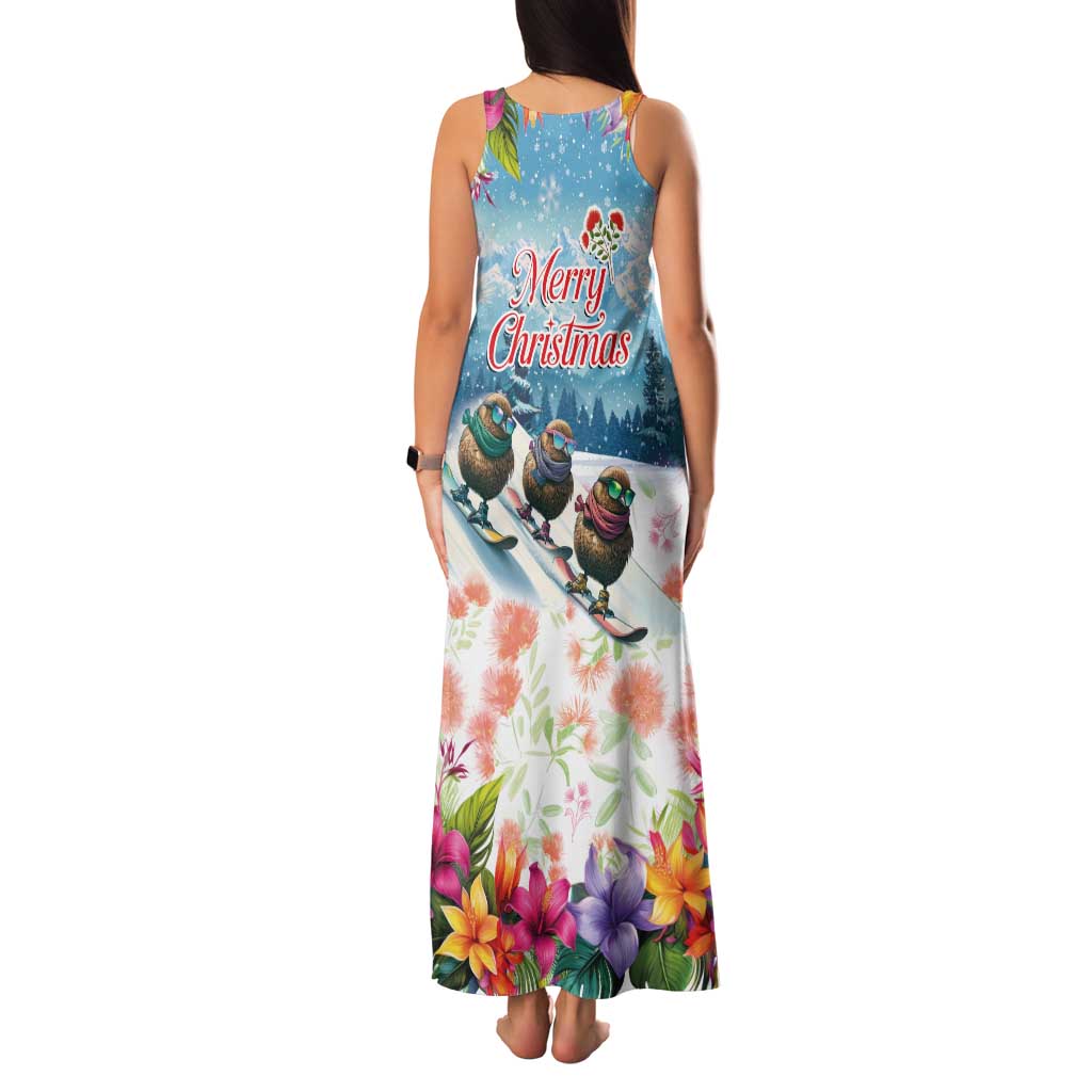 New Zealand Merry Christmas Family Matching Tank Maxi Dress and Hawaiian Shirt Kiwi Birds Snow Boarding-Vibrant Tropical Flower LT03 - Polynesian Pride