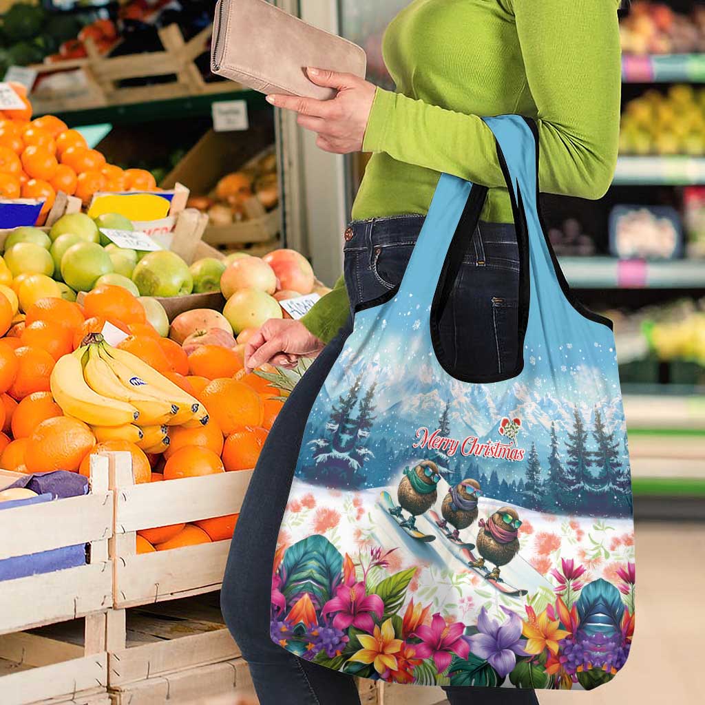 New Zealand Merry Christmas Grocery Bag Kiwi Birds Snow Boarding-Vibrant Tropical Flower LT03 - Polynesian Pride