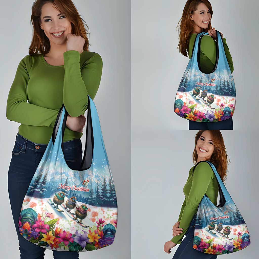 New Zealand Merry Christmas Grocery Bag Kiwi Birds Snow Boarding-Vibrant Tropical Flower LT03 - Polynesian Pride
