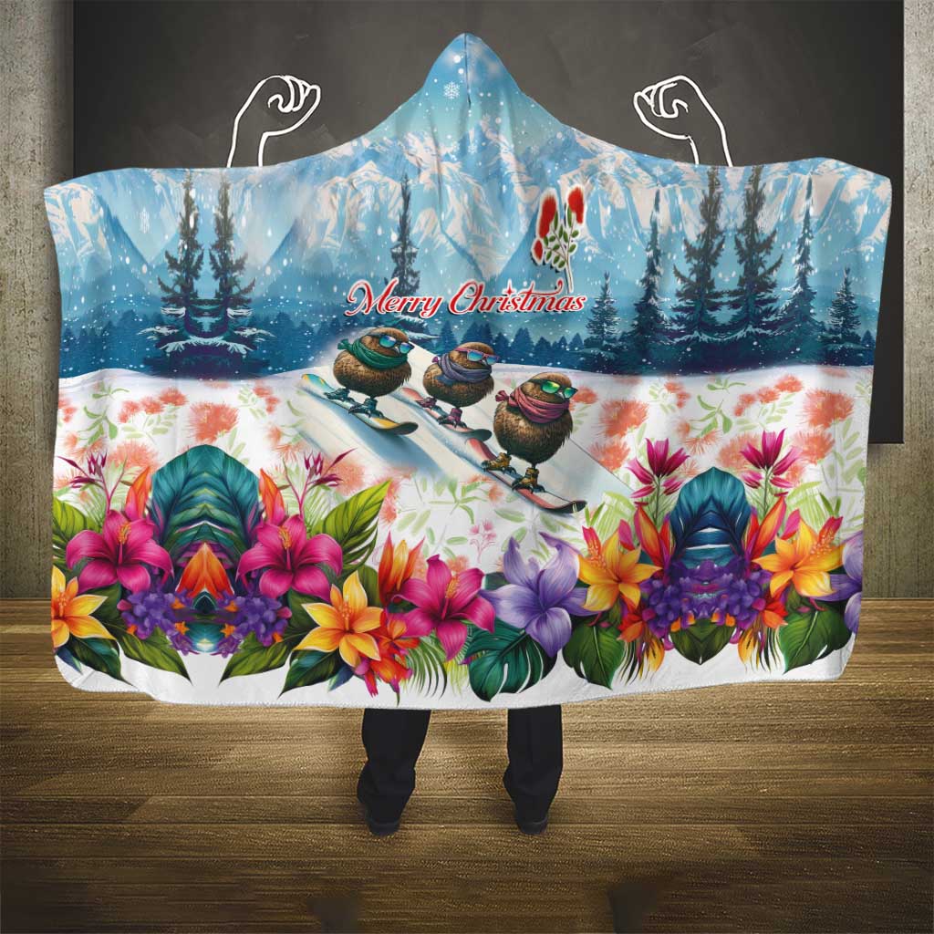 New Zealand Merry Christmas Hooded Blanket Kiwi Birds Snow Boarding-Vibrant Tropical Flower LT03 - Polynesian Pride
