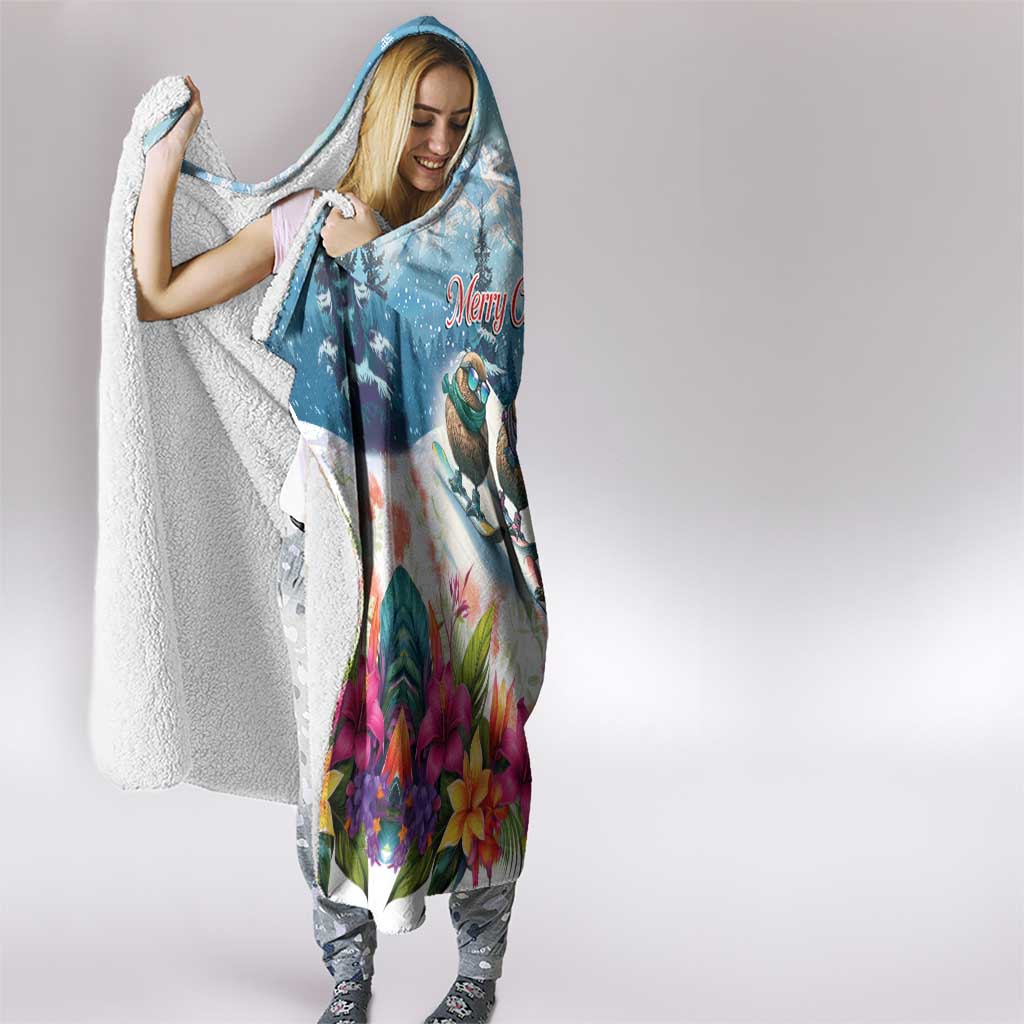 New Zealand Merry Christmas Hooded Blanket Kiwi Birds Snow Boarding-Vibrant Tropical Flower LT03 - Polynesian Pride