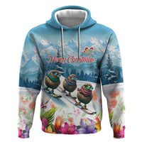 New Zealand Merry Christmas Hoodie Kiwi Birds Snow Boarding-Vibrant Tropical Flower LT03 Pullover Hoodie White - Polynesian Pride