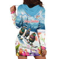 New Zealand Merry Christmas Hoodie Dress Kiwi Birds Snow Boarding-Vibrant Tropical Flower LT03 - Polynesian Pride