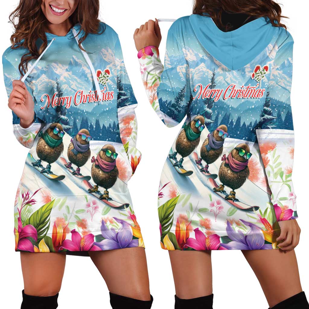 New Zealand Merry Christmas Hoodie Dress Kiwi Birds Snow Boarding-Vibrant Tropical Flower LT03 - Polynesian Pride