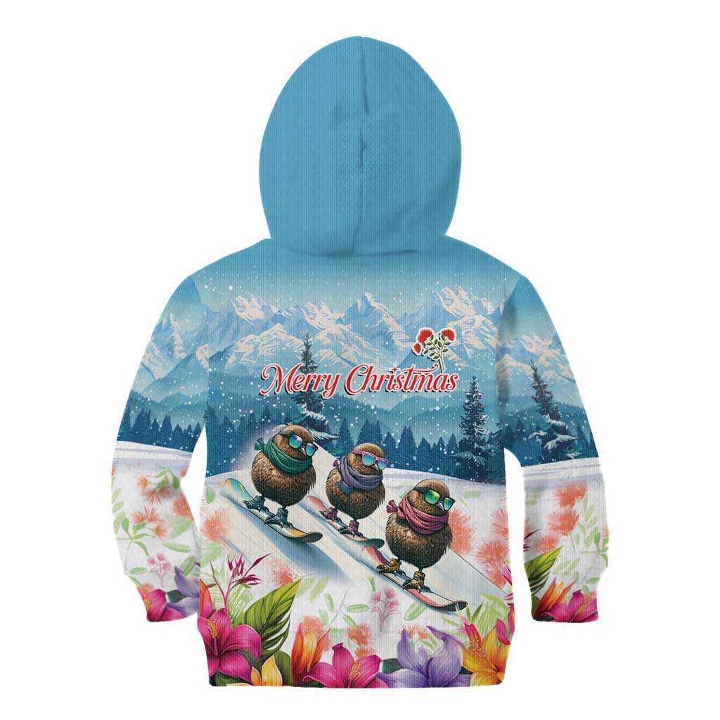 New Zealand Merry Christmas Kid Hoodie Kiwi Birds Snow Boarding-Vibrant Tropical Flower LT03 - Polynesian Pride