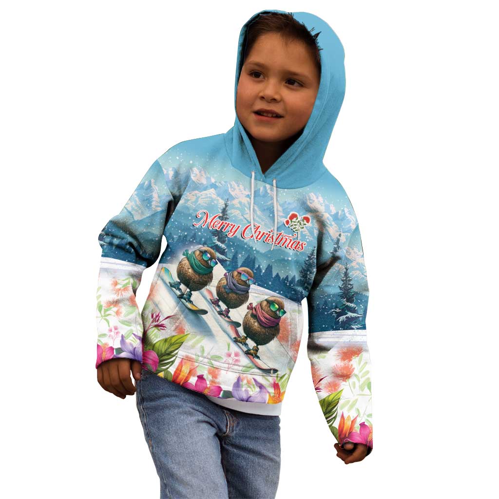 New Zealand Merry Christmas Kid Hoodie Kiwi Birds Snow Boarding-Vibrant Tropical Flower LT03 - Polynesian Pride