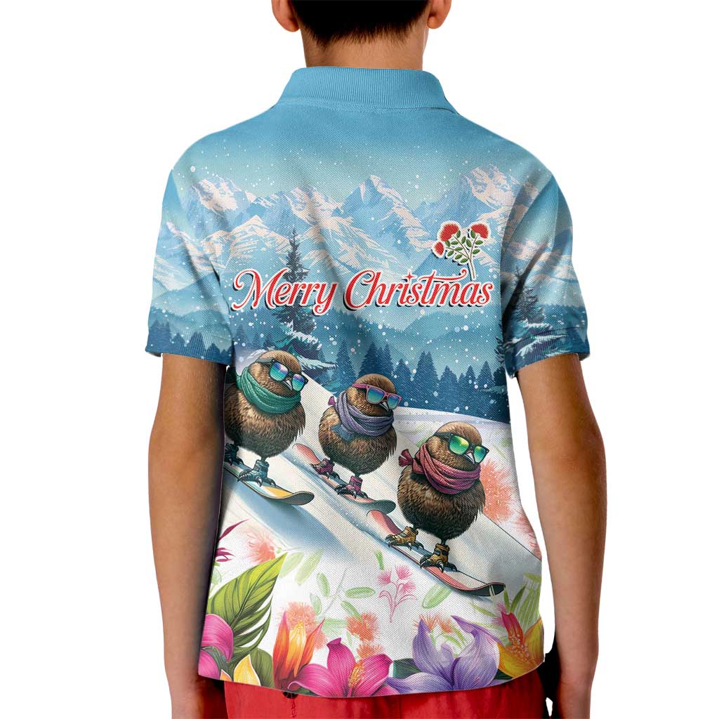 New Zealand Merry Christmas Kid Polo Shirt Kiwi Birds Snow Boarding-Vibrant Tropical Flower LT03 - Polynesian Pride