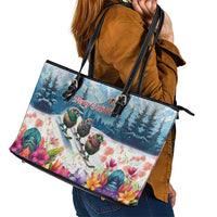 New Zealand Merry Christmas Leather Tote Bag Kiwi Birds Snow Boarding-Vibrant Tropical Flower LT03 - Polynesian Pride