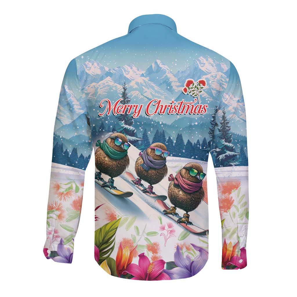 New Zealand Merry Christmas Long Sleeve Button Shirt Kiwi Birds Snow Boarding-Vibrant Tropical Flower LT03 - Polynesian Pride