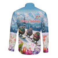 New Zealand Merry Christmas Long Sleeve Button Shirt Kiwi Birds Snow Boarding-Vibrant Tropical Flower LT03 - Polynesian Pride