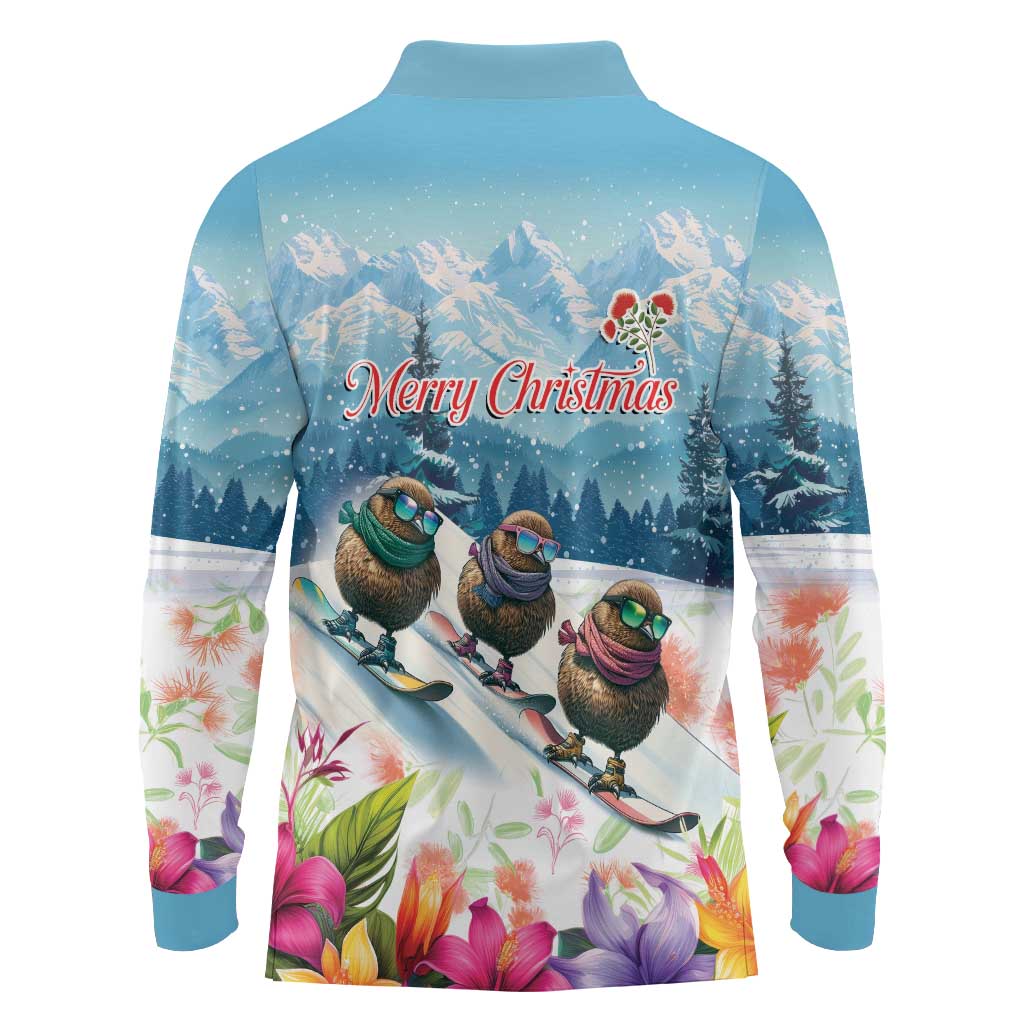 New Zealand Merry Christmas Long Sleeve Polo Shirt Kiwi Birds Snow Boarding-Vibrant Tropical Flower LT03 - Polynesian Pride