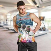 New Zealand Merry Christmas Men Tank Top Kiwi Birds Snow Boarding-Vibrant Tropical Flower LT03 White - Polynesian Pride