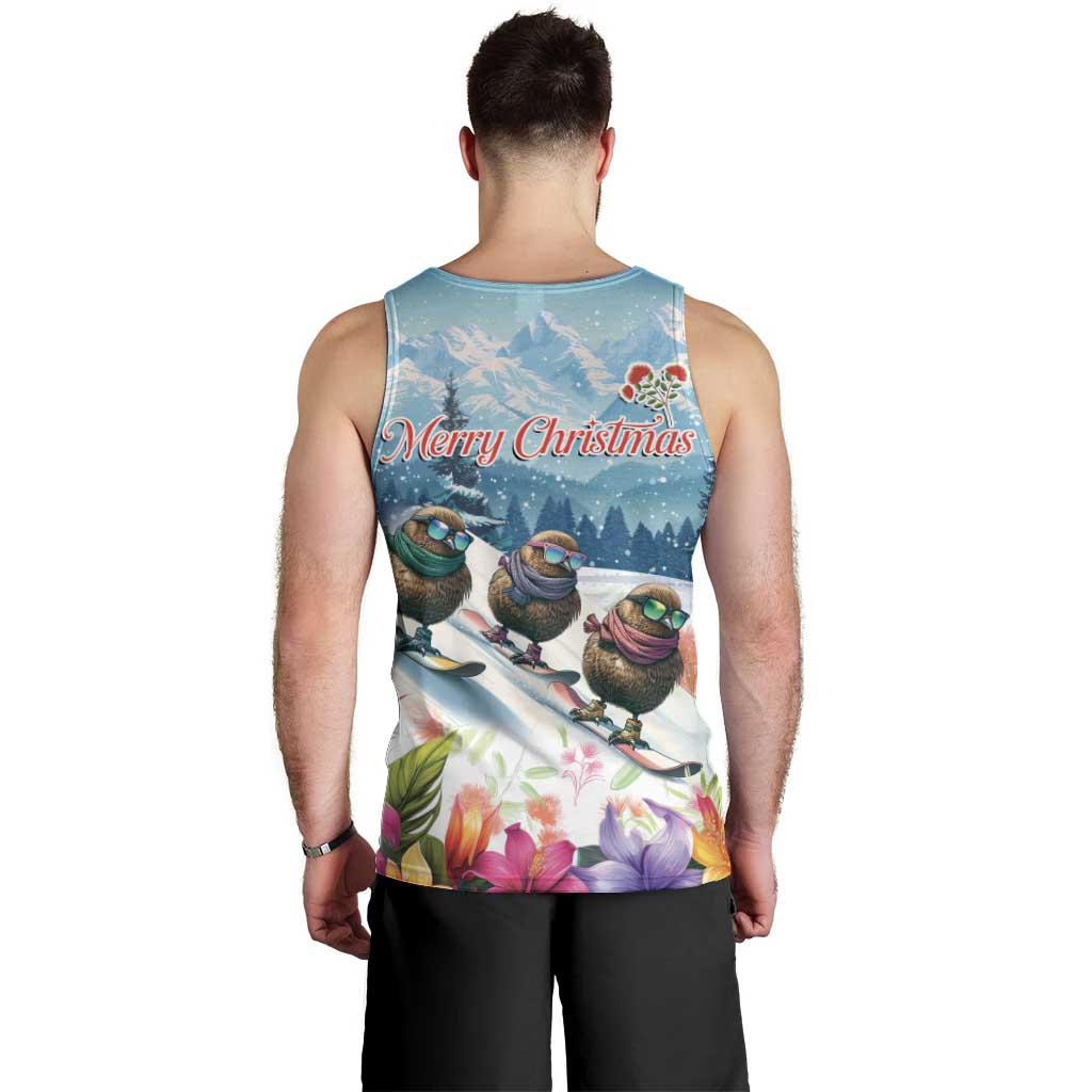 New Zealand Merry Christmas Men Tank Top Kiwi Birds Snow Boarding-Vibrant Tropical Flower LT03 - Polynesian Pride