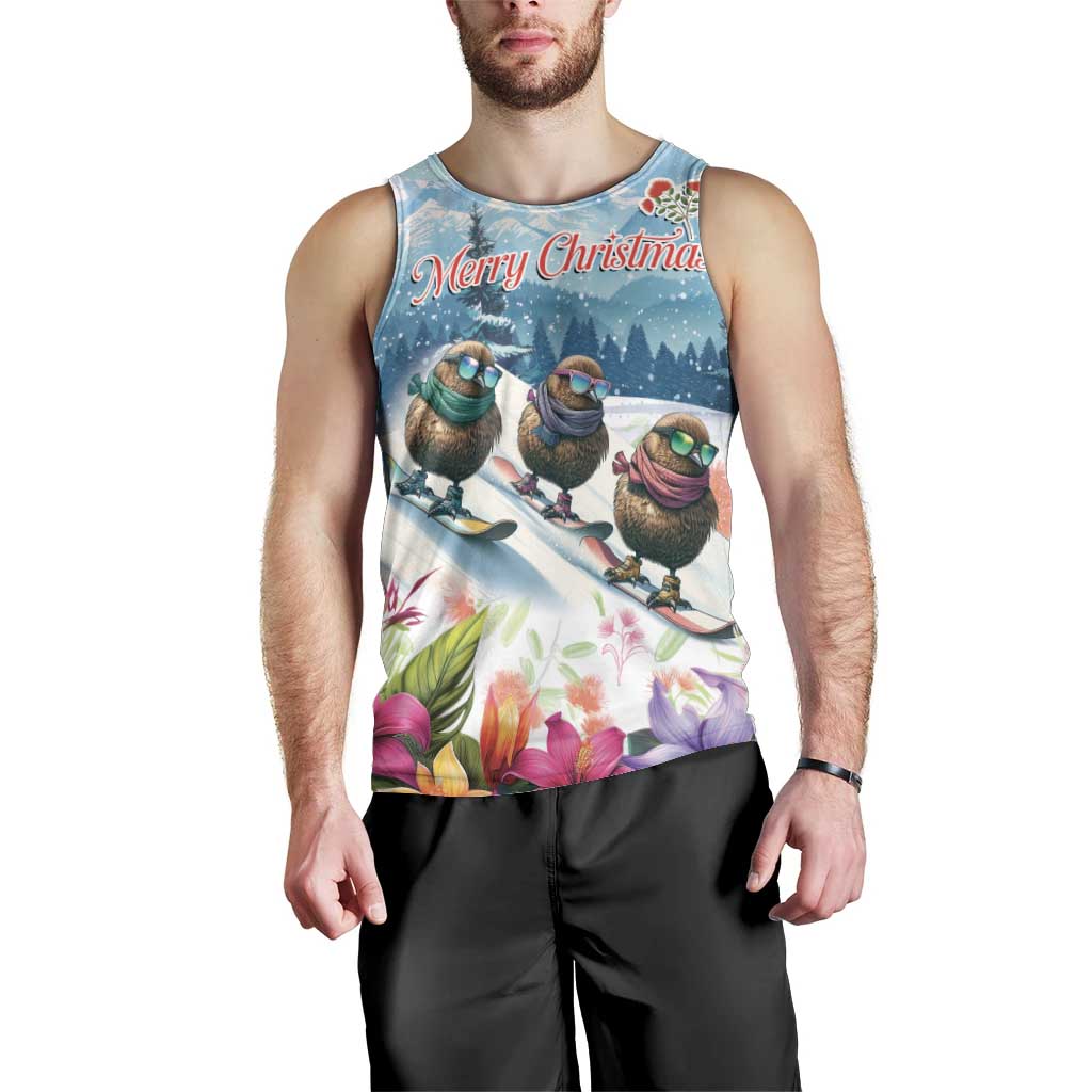 New Zealand Merry Christmas Men Tank Top Kiwi Birds Snow Boarding-Vibrant Tropical Flower LT03 - Polynesian Pride