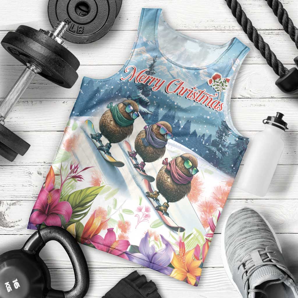 New Zealand Merry Christmas Men Tank Top Kiwi Birds Snow Boarding-Vibrant Tropical Flower LT03 - Polynesian Pride
