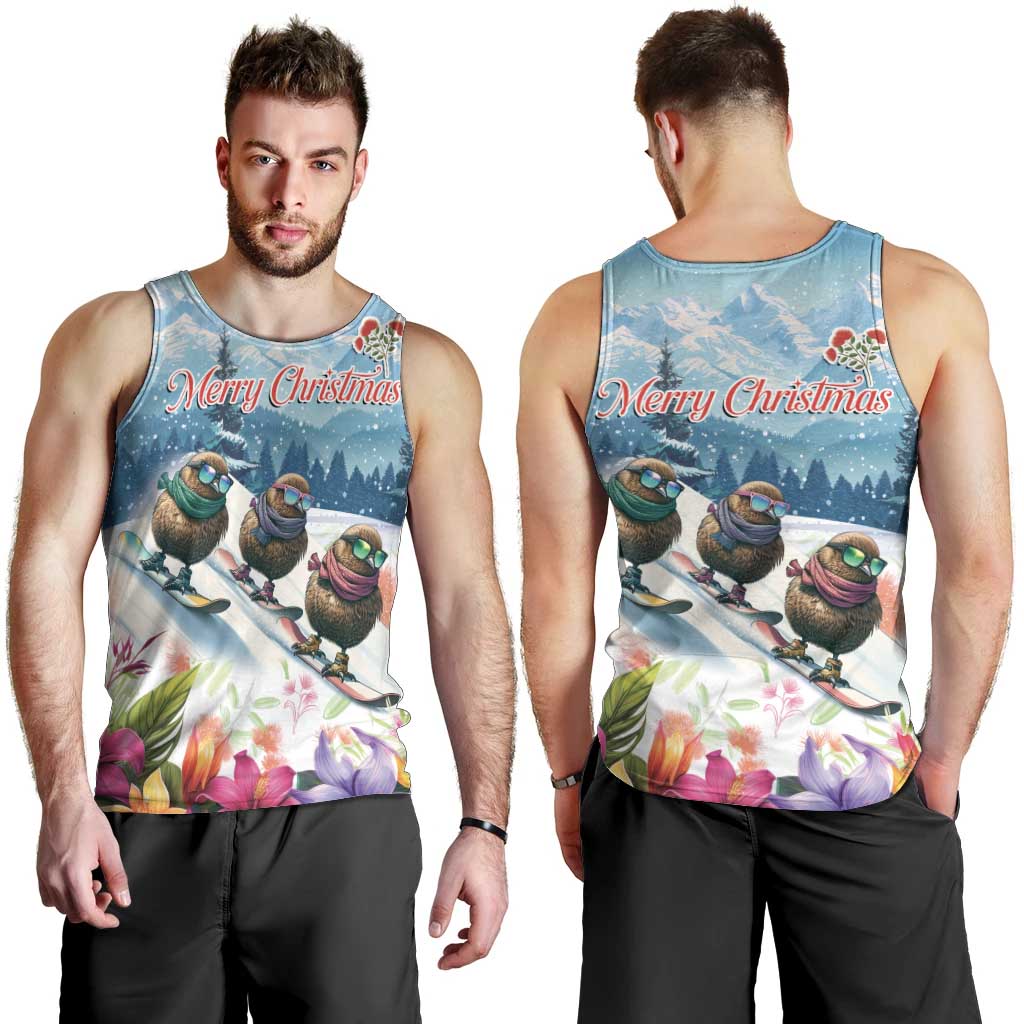 New Zealand Merry Christmas Men Tank Top Kiwi Birds Snow Boarding-Vibrant Tropical Flower LT03 - Polynesian Pride