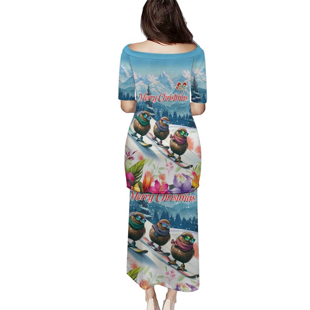 New Zealand Merry Christmas Puletasi Kiwi Birds Snow Boarding-Vibrant Tropical Flower LT03 - Polynesian Pride