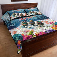 New Zealand Merry Christmas Quilt Bed Set Kiwi Birds Snow Boarding-Vibrant Tropical Flower LT03 - Polynesian Pride