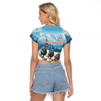 New Zealand Merry Christmas Raglan Cropped T Shirt Kiwi Birds Snow Boarding-Vibrant Tropical Flower LT03 - Polynesian Pride