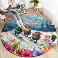 New Zealand Merry Christmas Round Carpet Kiwi Birds Snow Boarding-Vibrant Tropical Flower LT03 - Polynesian Pride
