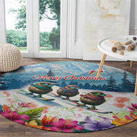 New Zealand Merry Christmas Round Carpet Kiwi Birds Snow Boarding-Vibrant Tropical Flower LT03 - Polynesian Pride