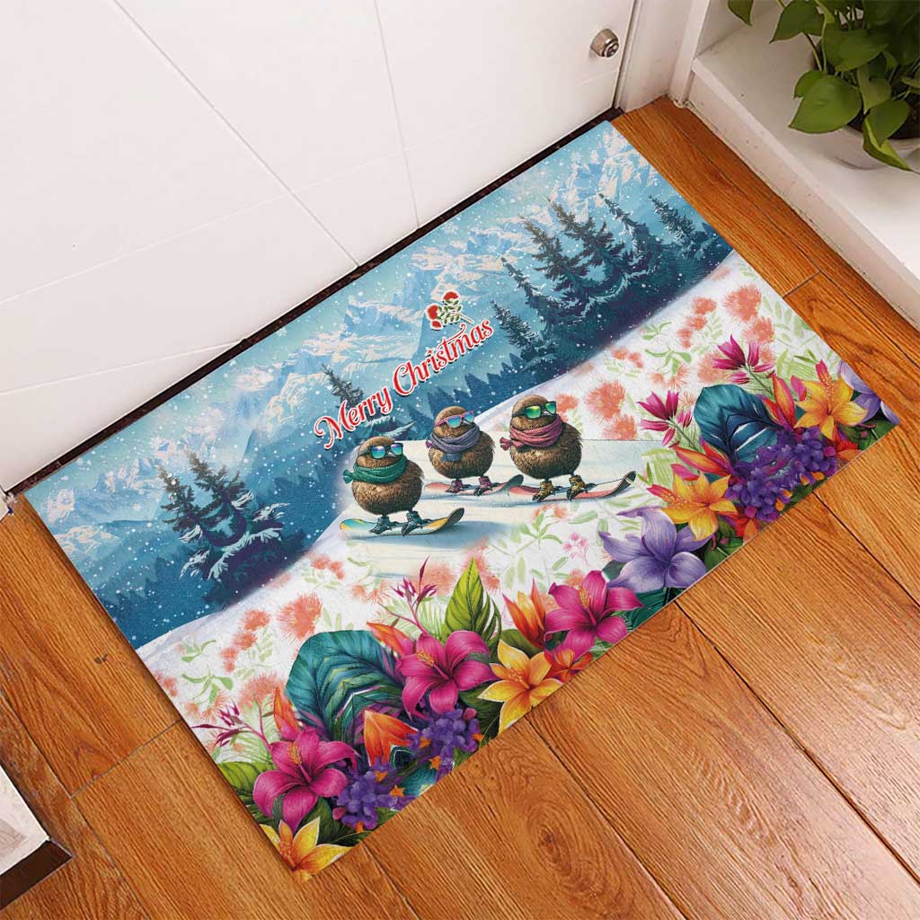 New Zealand Merry Christmas Rubber Doormat Kiwi Birds Snow Boarding-Vibrant Tropical Flower LT03 - Polynesian Pride