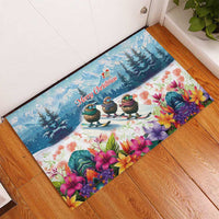 New Zealand Merry Christmas Rubber Doormat Kiwi Birds Snow Boarding-Vibrant Tropical Flower LT03 - Polynesian Pride