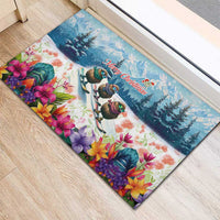 New Zealand Merry Christmas Rubber Doormat Kiwi Birds Snow Boarding-Vibrant Tropical Flower LT03 - Polynesian Pride