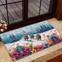 New Zealand Merry Christmas Rubber Doormat Kiwi Birds Snow Boarding-Vibrant Tropical Flower LT03 - Polynesian Pride