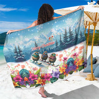New Zealand Merry Christmas Sarong Kiwi Birds Snow Boarding-Vibrant Tropical Flower LT03 One Size 44 x 66 inches White - Polynesian Pride