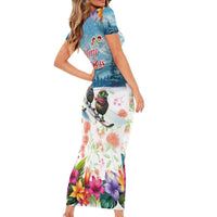 New Zealand Merry Christmas Short Sleeve Bodycon Dress Kiwi Birds Snow Boarding-Vibrant Tropical Flower LT03 - Polynesian Pride