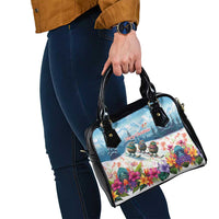 New Zealand Merry Christmas Shoulder Handbag Kiwi Birds Snow Boarding-Vibrant Tropical Flower LT03 - Polynesian Pride