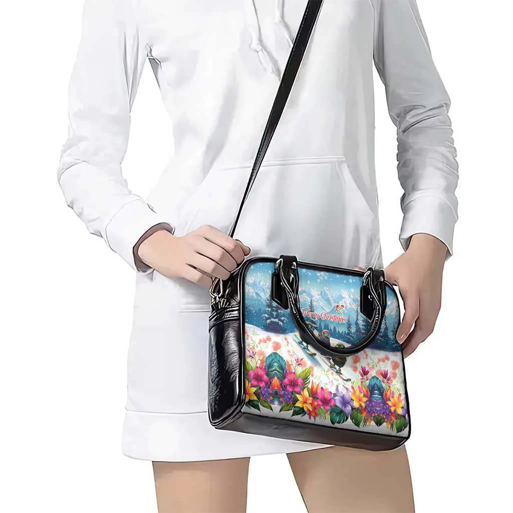 New Zealand Merry Christmas Shoulder Handbag Kiwi Birds Snow Boarding-Vibrant Tropical Flower LT03 - Polynesian Pride