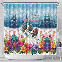 New Zealand Merry Christmas Shower Curtain Kiwi Birds Snow Boarding-Vibrant Tropical Flower LT03 - Polynesian Pride