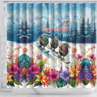 New Zealand Merry Christmas Shower Curtain Kiwi Birds Snow Boarding-Vibrant Tropical Flower LT03 - Polynesian Pride