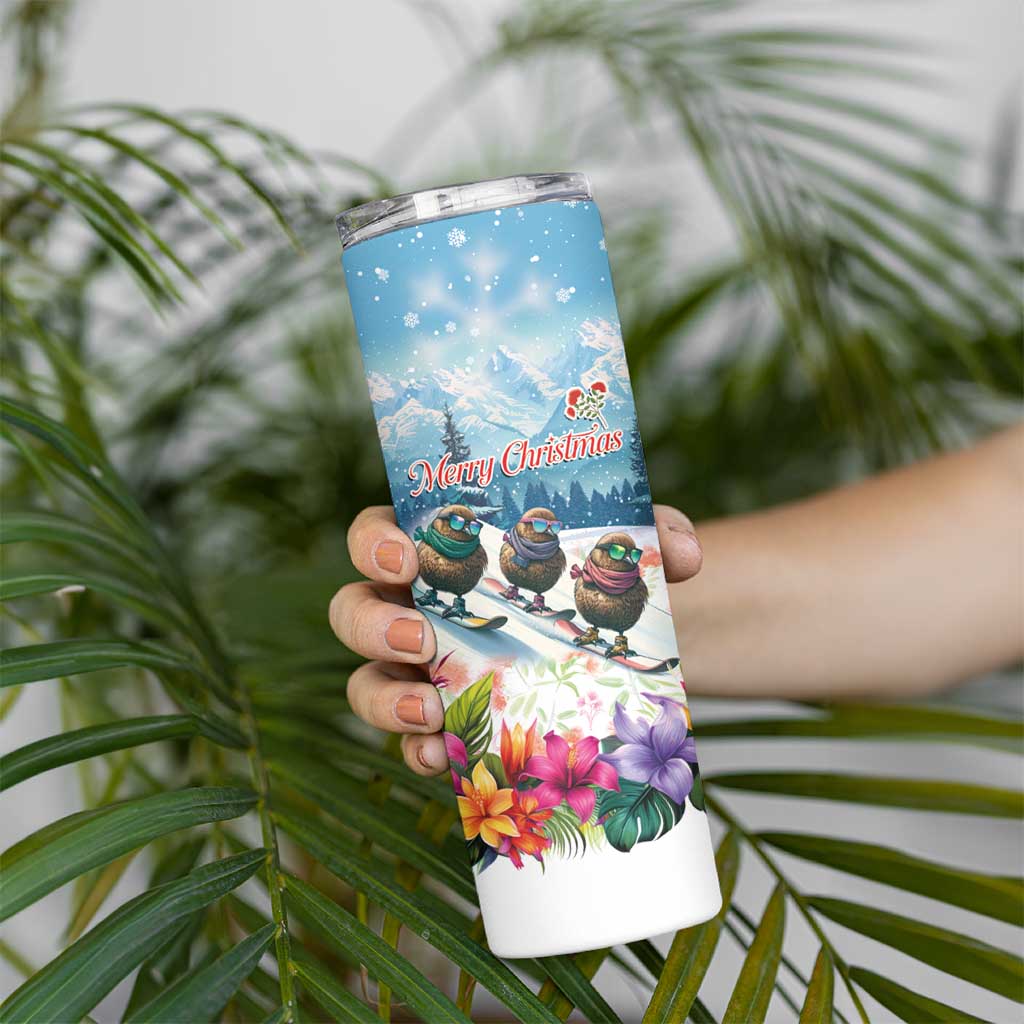 New Zealand Merry Christmas Skinny Tumbler Kiwi Birds Snow Boarding-Vibrant Tropical Flower LT03 - Polynesian Pride