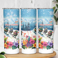 New Zealand Merry Christmas Skinny Tumbler Kiwi Birds Snow Boarding-Vibrant Tropical Flower LT03 - Polynesian Pride