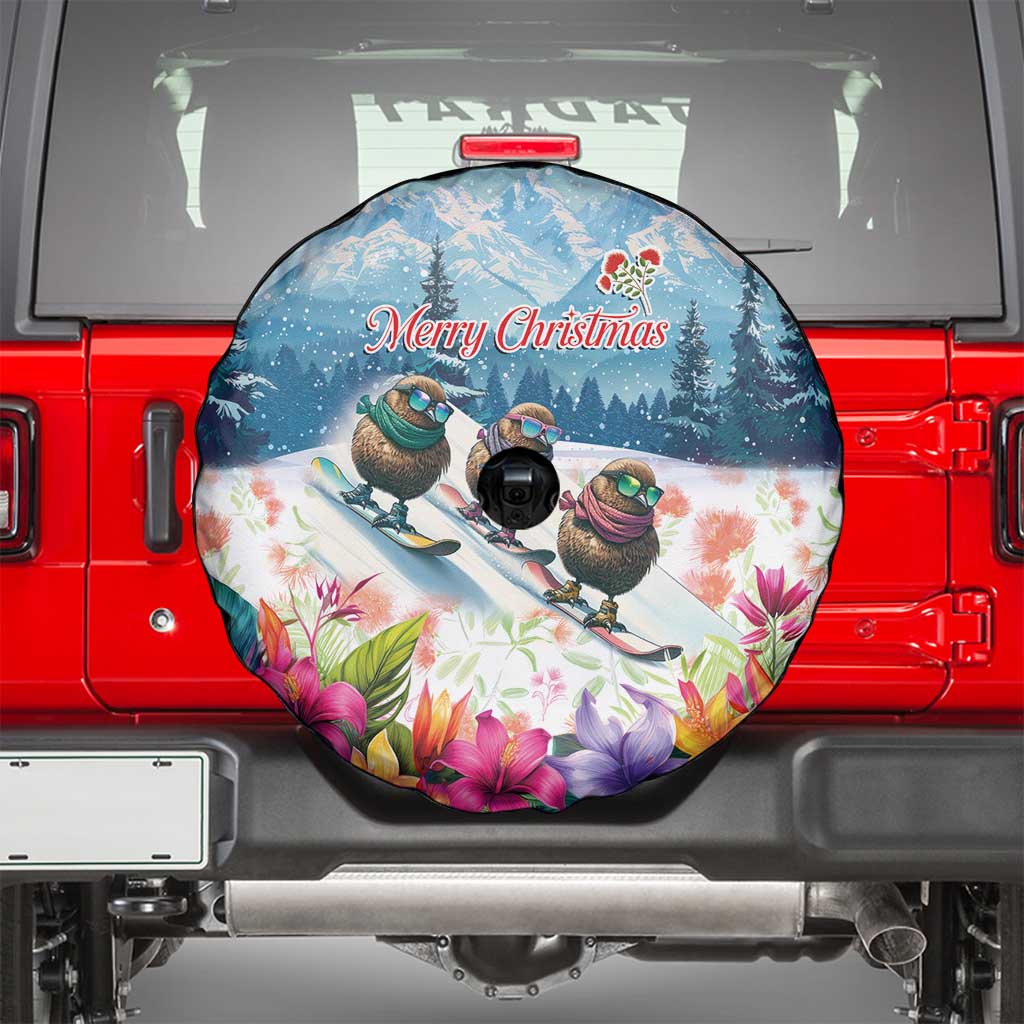 New Zealand Merry Christmas Spare Tire Cover Kiwi Birds Snow Boarding-Vibrant Tropical Flower LT03 - Polynesian Pride