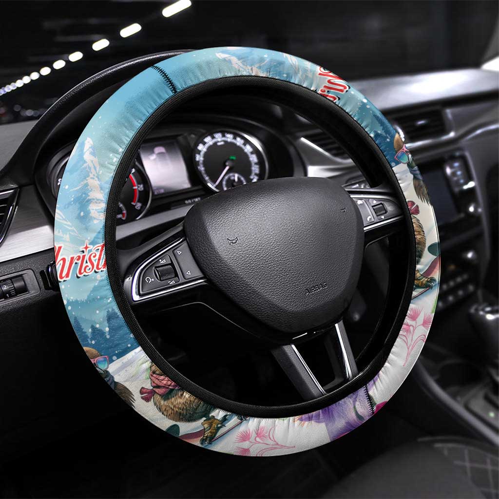 New Zealand Merry Christmas Steering Wheel Cover Kiwi Birds Snow Boarding-Vibrant Tropical Flower LT03 Universal Fit White - Polynesian Pride