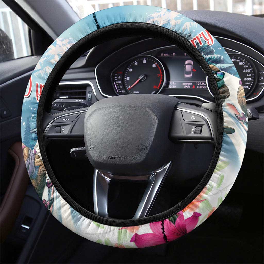 New Zealand Merry Christmas Steering Wheel Cover Kiwi Birds Snow Boarding-Vibrant Tropical Flower LT03 - Polynesian Pride