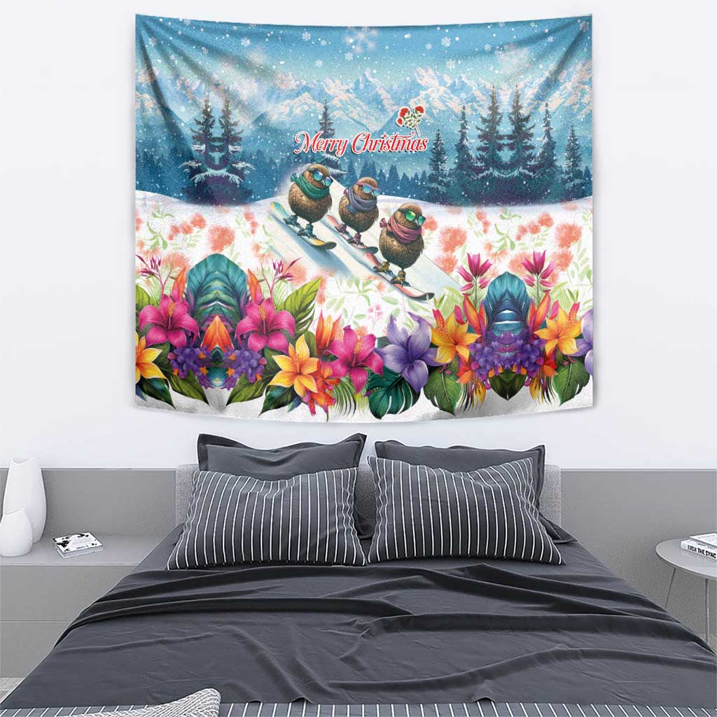 New Zealand Merry Christmas Tapestry Kiwi Birds Snow Boarding-Vibrant Tropical Flower LT03 - Polynesian Pride