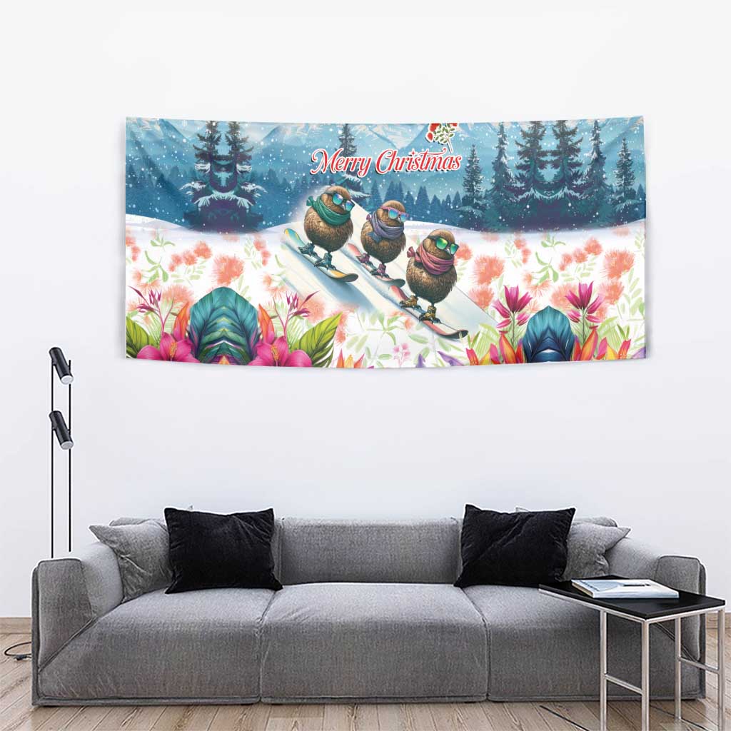 New Zealand Merry Christmas Tapestry Kiwi Birds Snow Boarding-Vibrant Tropical Flower LT03 - Polynesian Pride