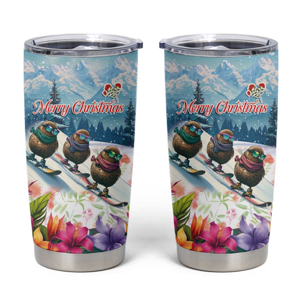 New Zealand Merry Christmas Tumbler Cup Kiwi Birds Snow Boarding-Vibrant Tropical Flower LT03 White - Polynesian Pride