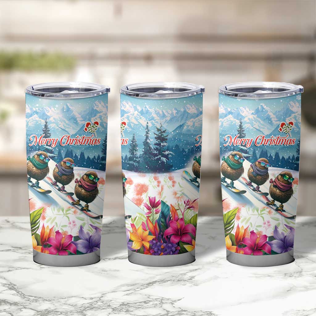 New Zealand Merry Christmas Tumbler Cup Kiwi Birds Snow Boarding-Vibrant Tropical Flower LT03 - Polynesian Pride