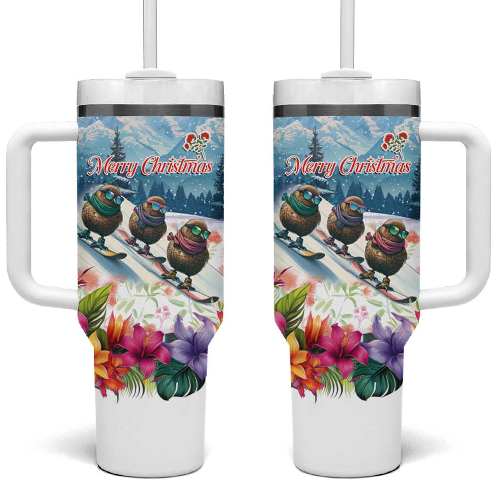 New Zealand Merry Christmas Tumbler With Handle Kiwi Birds Snow Boarding-Vibrant Tropical Flower LT03 One Size: 40 oz White - Polynesian Pride