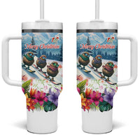 New Zealand Merry Christmas Tumbler With Handle Kiwi Birds Snow Boarding-Vibrant Tropical Flower LT03 One Size: 40 oz White - Polynesian Pride