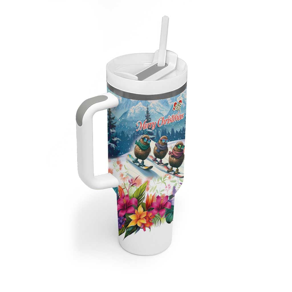 New Zealand Merry Christmas Tumbler With Handle Kiwi Birds Snow Boarding-Vibrant Tropical Flower LT03 - Polynesian Pride