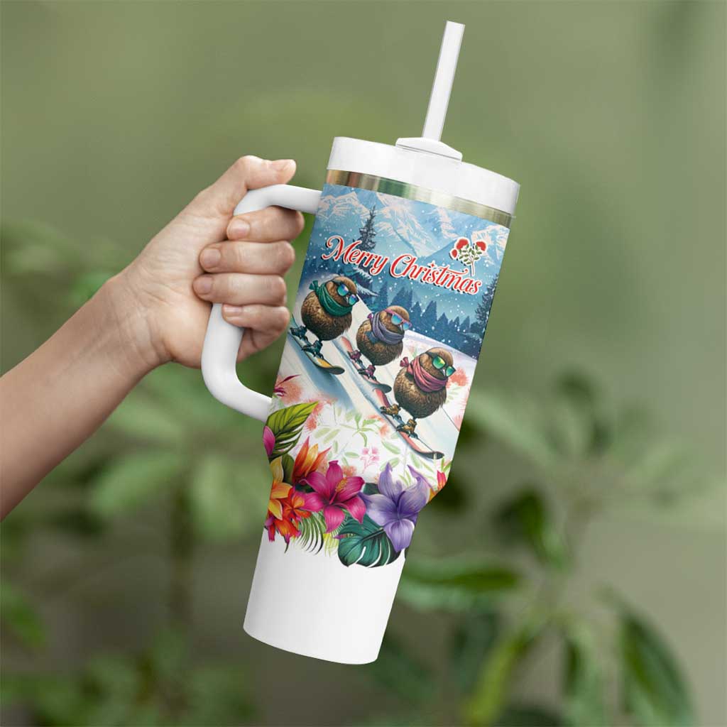 New Zealand Merry Christmas Tumbler With Handle Kiwi Birds Snow Boarding-Vibrant Tropical Flower LT03 - Polynesian Pride